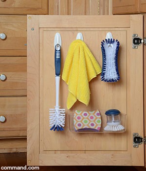 Under sink door: Kitchen organizing with command hooks