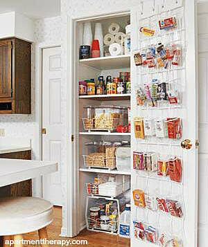 Over-the-door shoe organizer used in the kitchen pantry