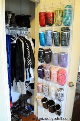 Shoe organizer used for scarfs in the closet