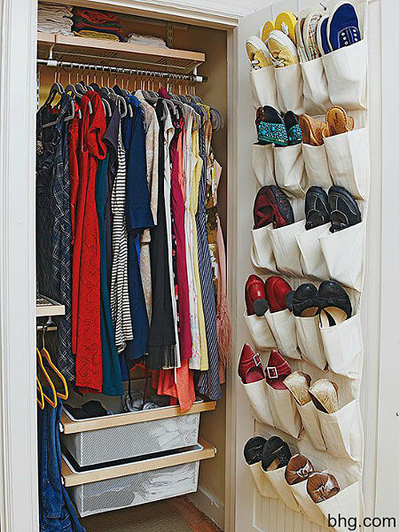 Over-the-door shoe organizer used in a closet